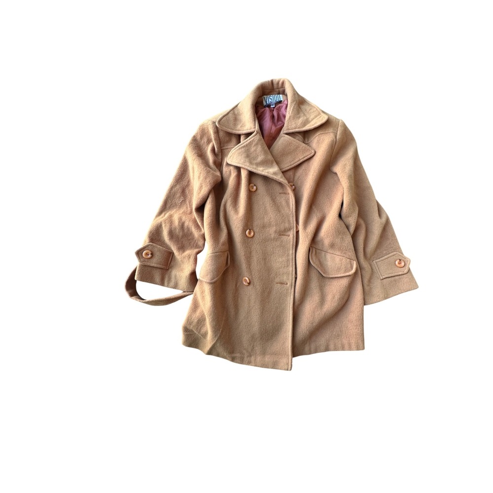 Vision American Craftsman Camel Tan Double Breasted Pea Coat Vintage Style Sz 10
